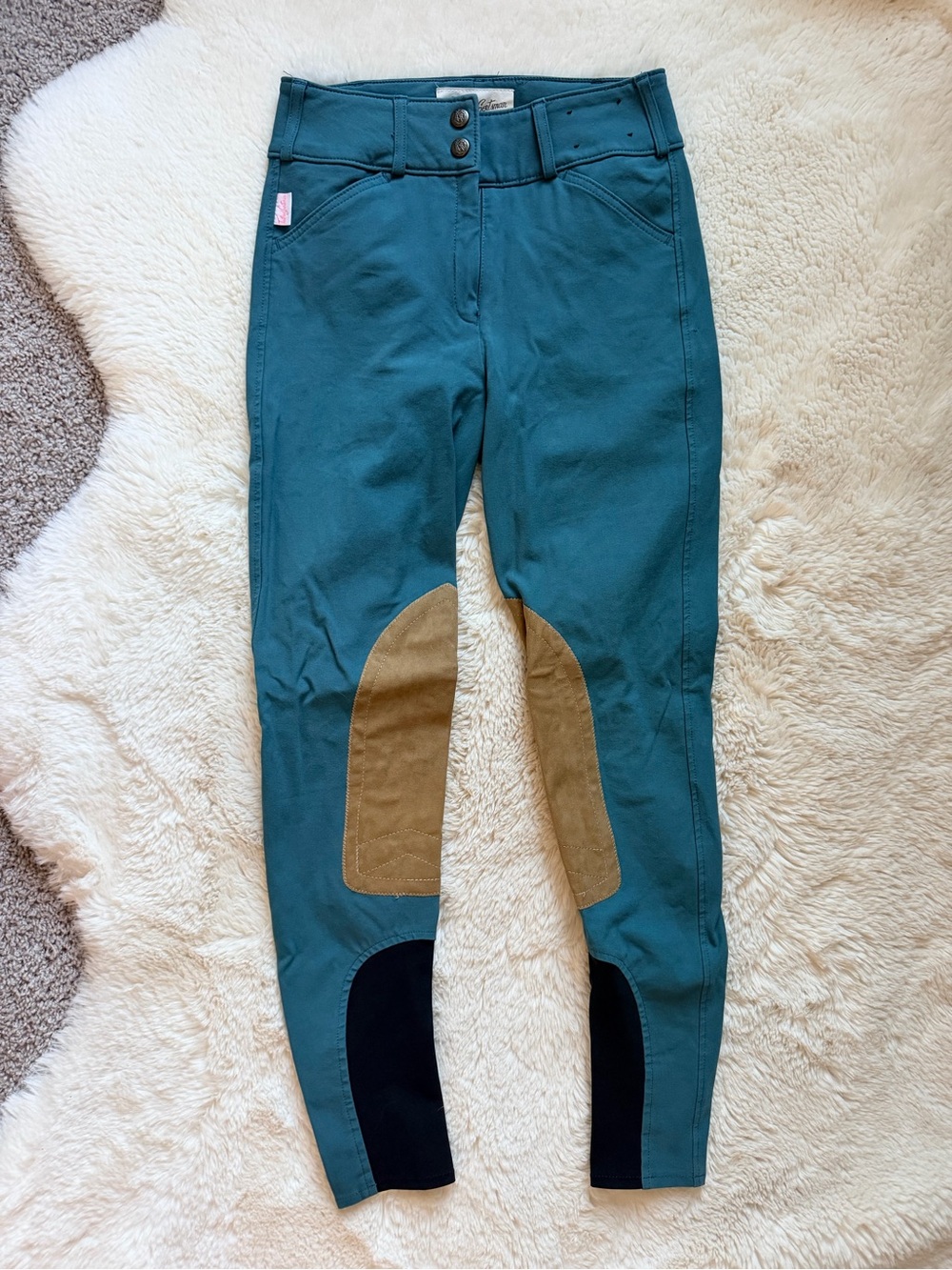 The Tailored Sportsman Sock Bottom Riding Breeches with Tan Knee Patches
